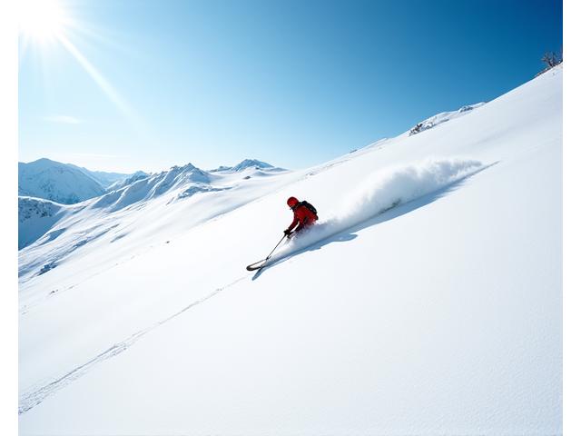 パウダースノーを滑降するスキーヤー